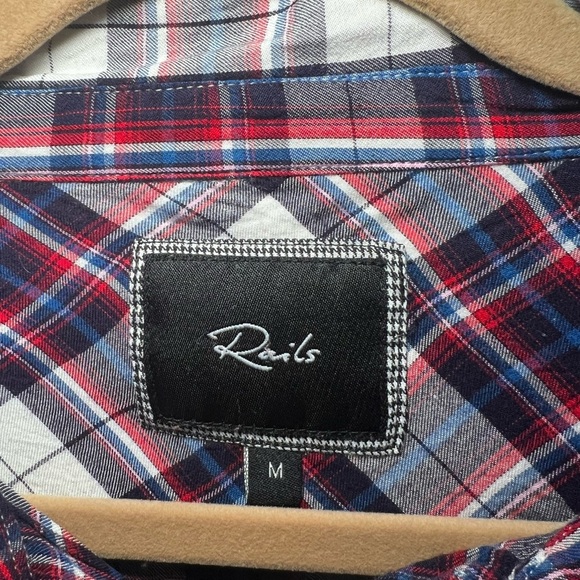 Rails Carmen Button Down Shirt Womens Medium White Navy Red Classic Plaid - Picture 4 of 12